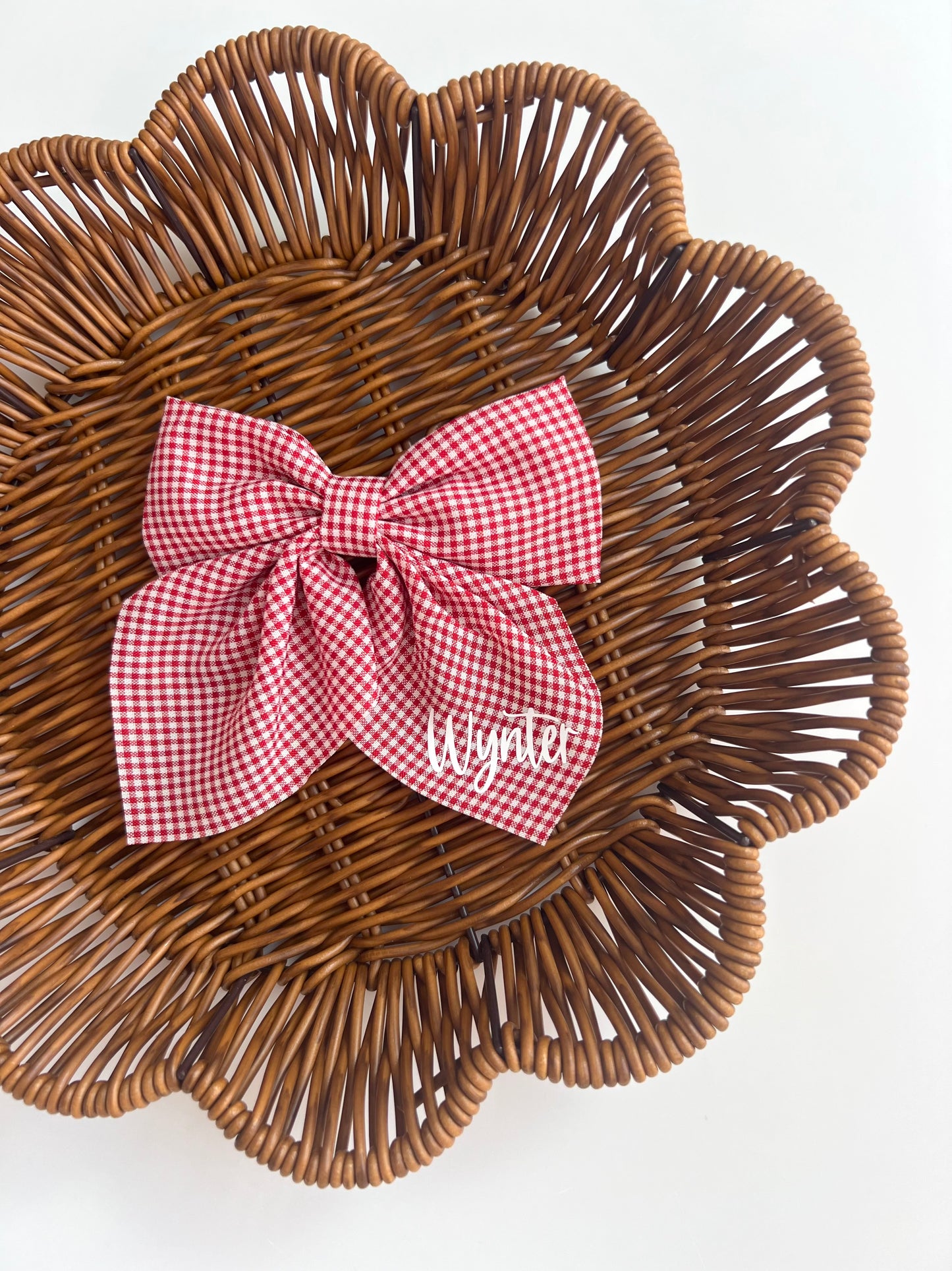 Personalised Red Gingham Hair Bow