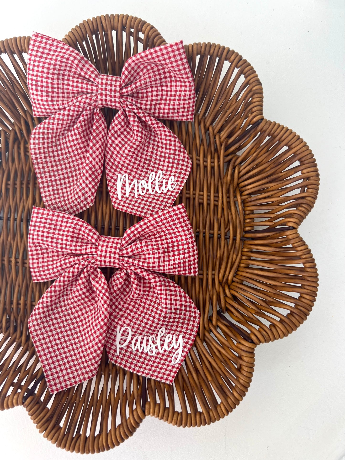 Personalised Red Gingham Hair Bow