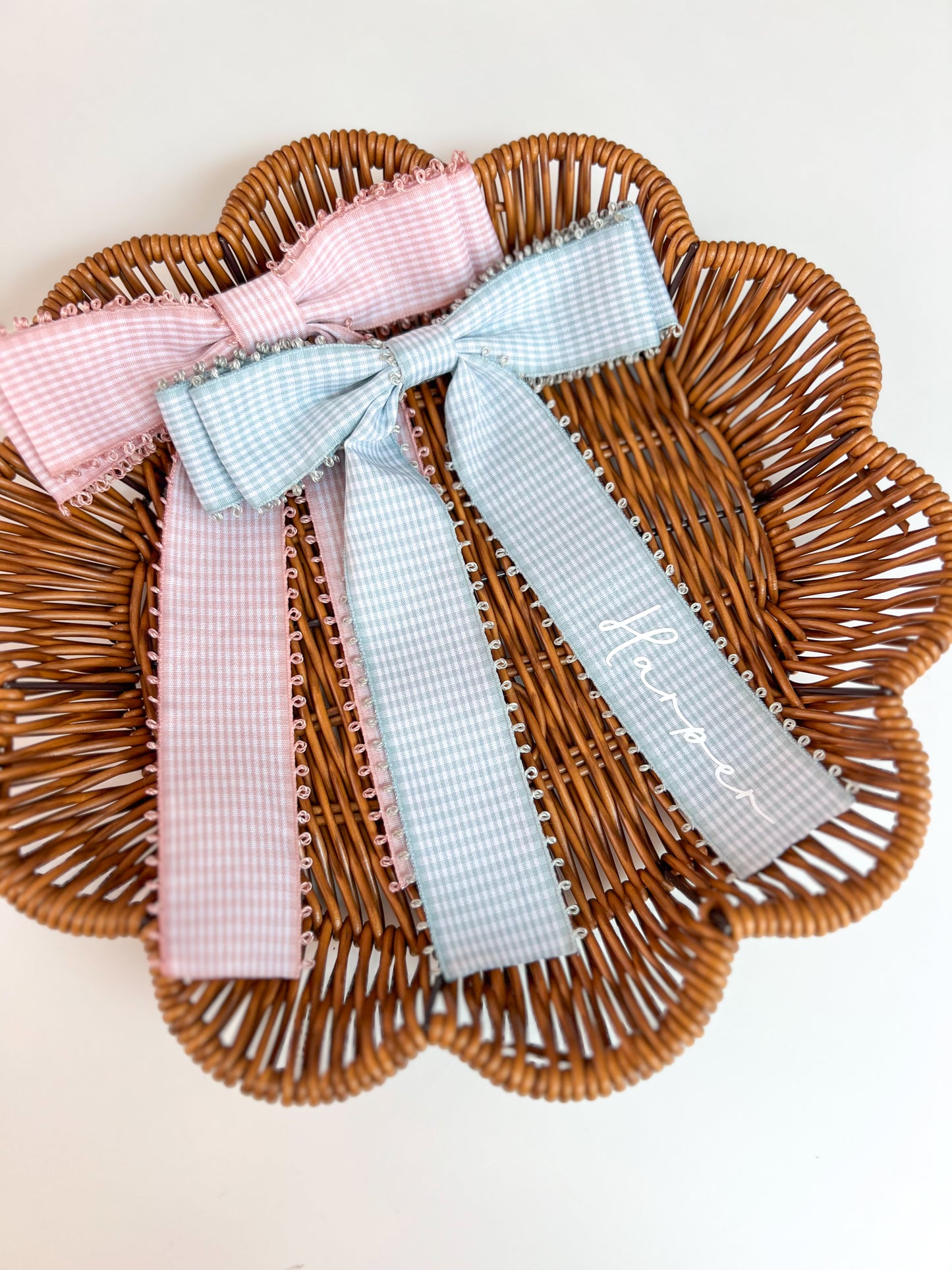 Personalised Red Gingham Long Tail Hair Bow