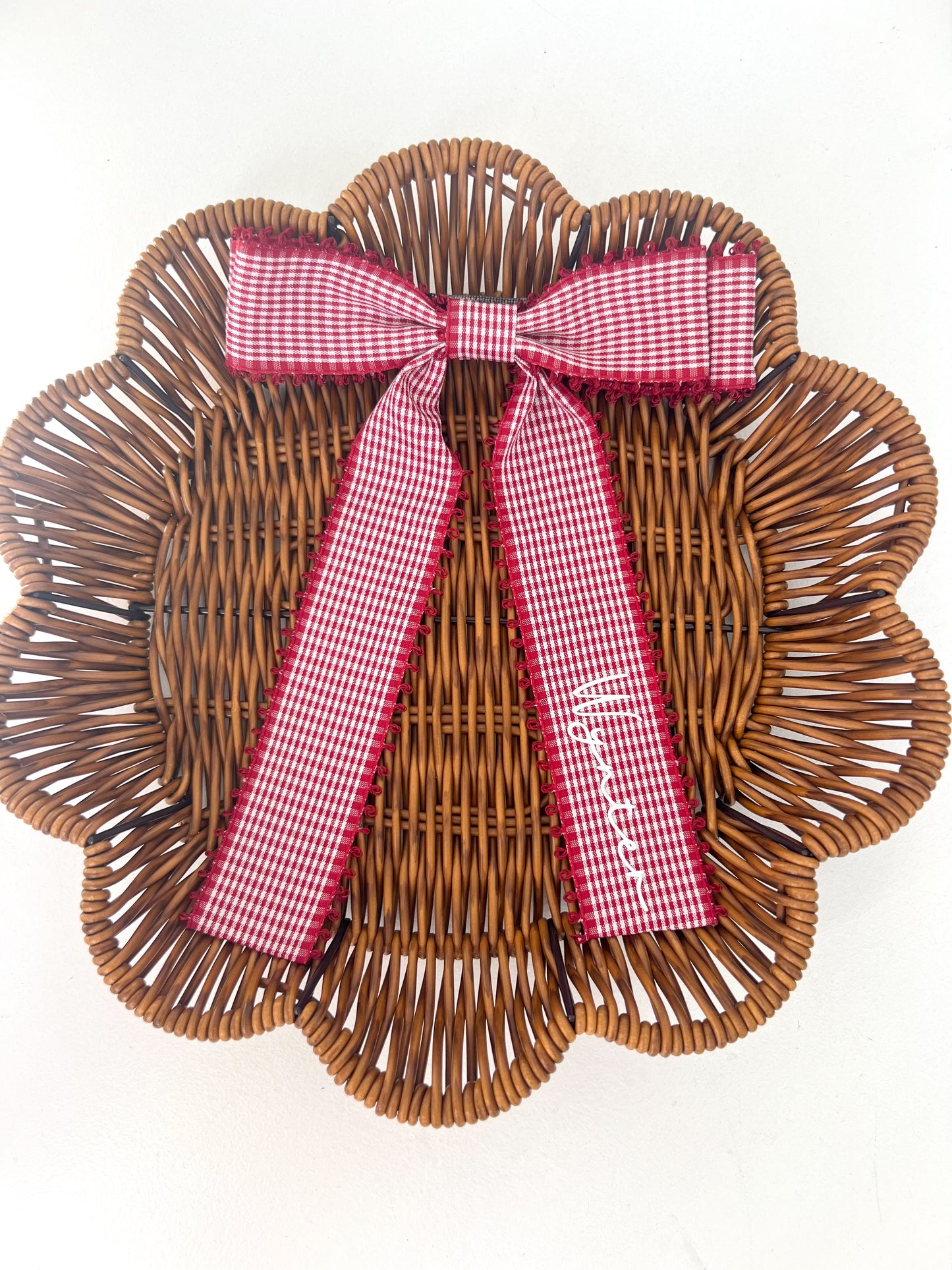 Personalised Red Gingham Long Tail Hair Bow